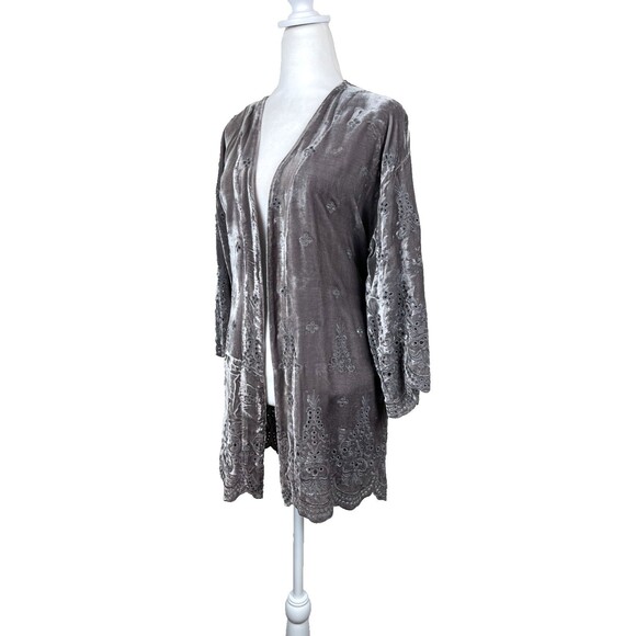 Johnny Was Jade Axel Velvet Silk Eyelet Kimono XS Whimsigoth Vintage Inspired - Picture 4 of 16